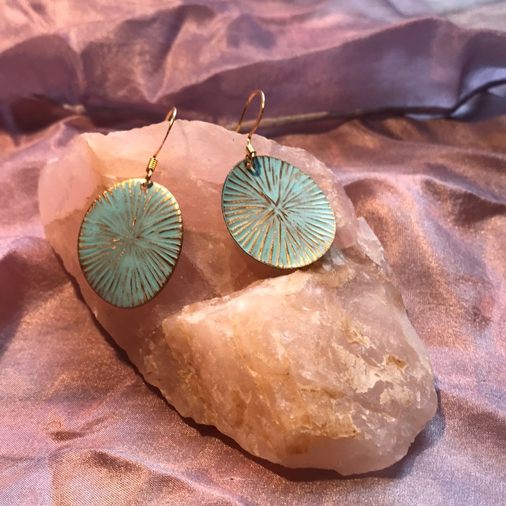 Gold and teal earrings